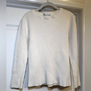 Jones New York Sweater Women's XL Cream Crew Neck Ribbed Long Sleeve Pullover